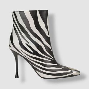 I.N.C. Zebra Print Bootie – Chrome Pointed Toe, Stiletto Heel, Size 9M, New